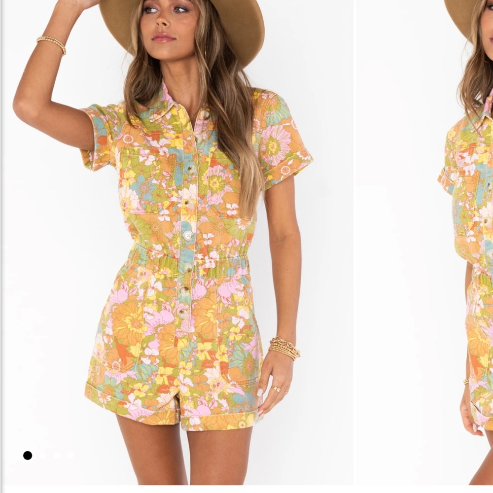 Show Me Your Mumu Cannon Romper in groovy blooms denim